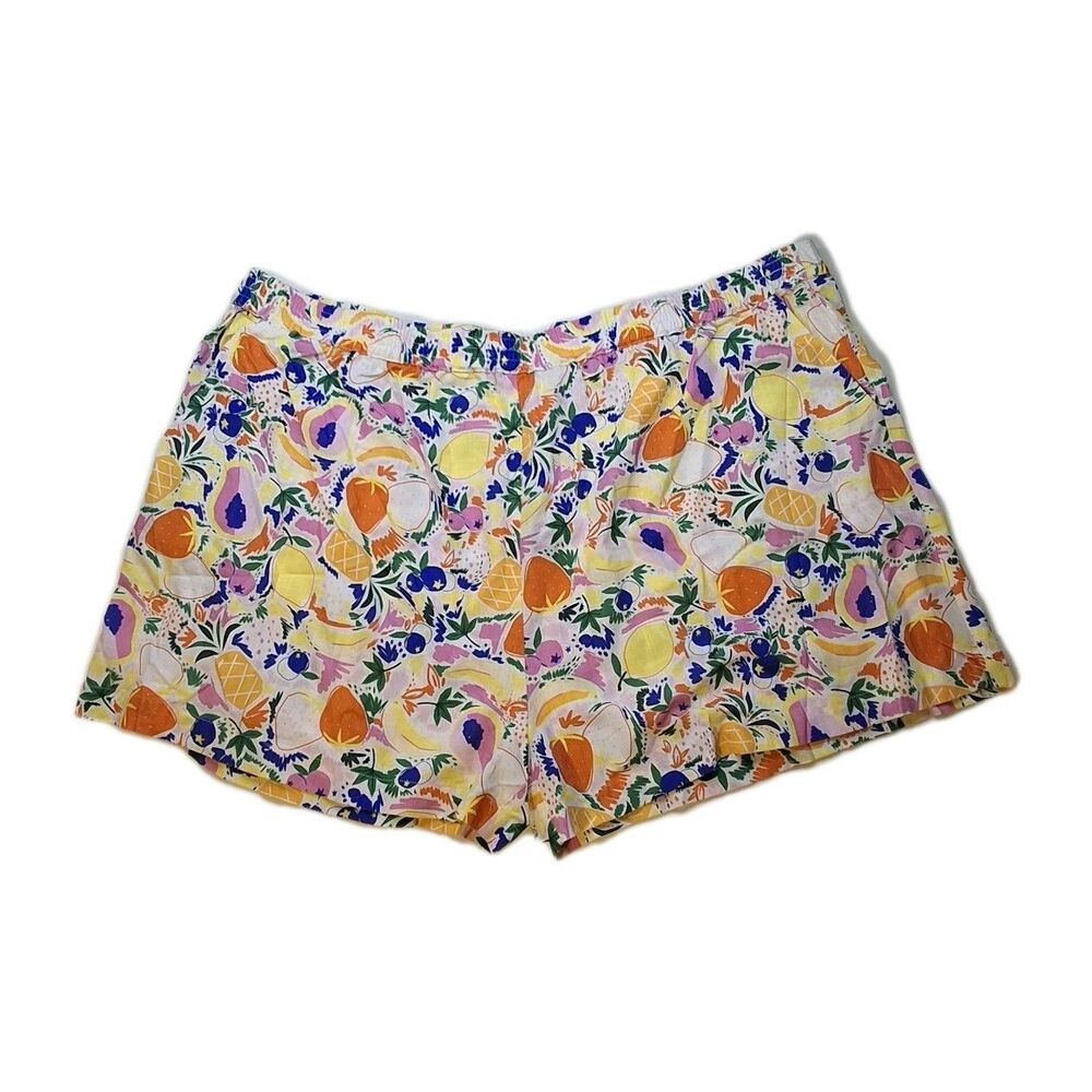 NWT Modcloth 3X Linen Viscose Fruit Short Pockets Elastic Band Tropical Resort
